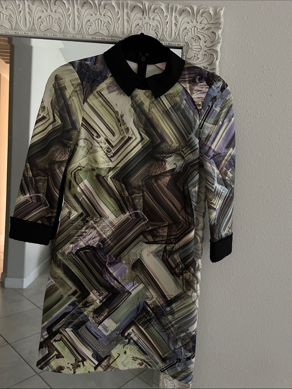 Ted Baker Multi-Print Shift Dress with Black Collar